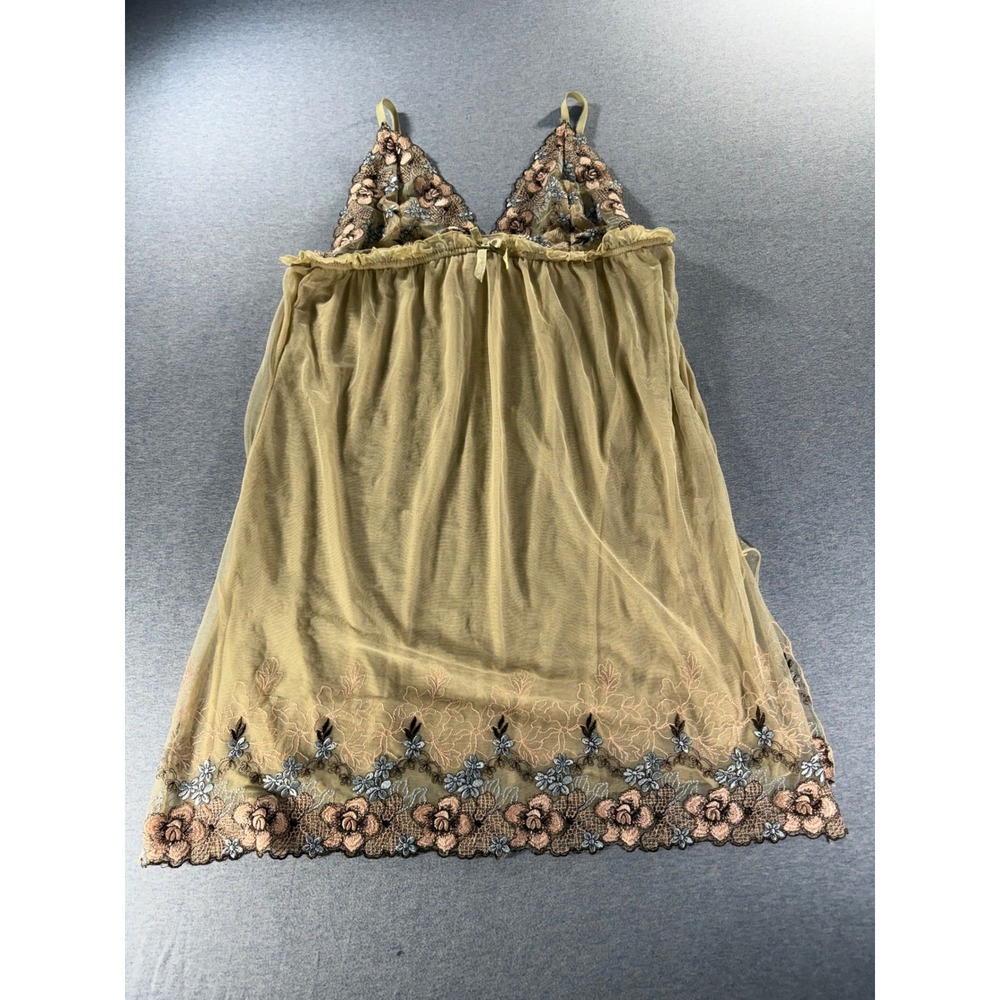 Mystique Intimates 2X Babydoll Chemise Beige Floral Embroidered Mesh Lingerie